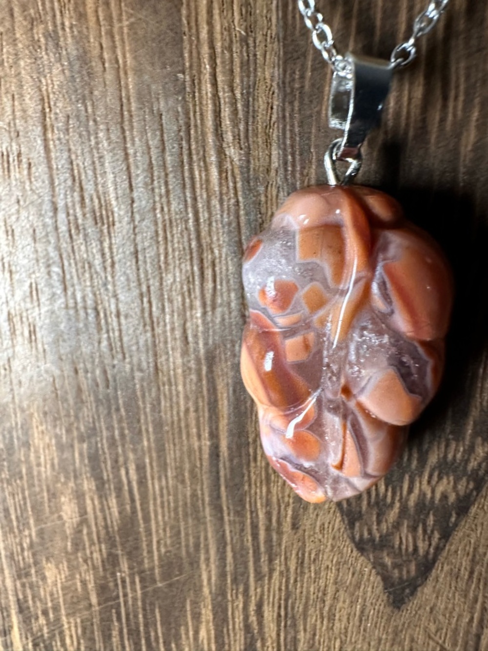 Dark Pink/Salmon Pink “Cotton Candy” Agate Pendant on Silver Plated Chain - Picture 7 of 13